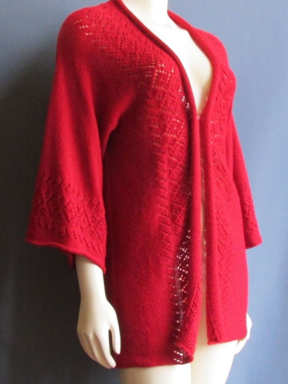 Planet Earth Sm Red Hand Loomed In Peru 40% Alpaca Kimono Cardigan Sweater